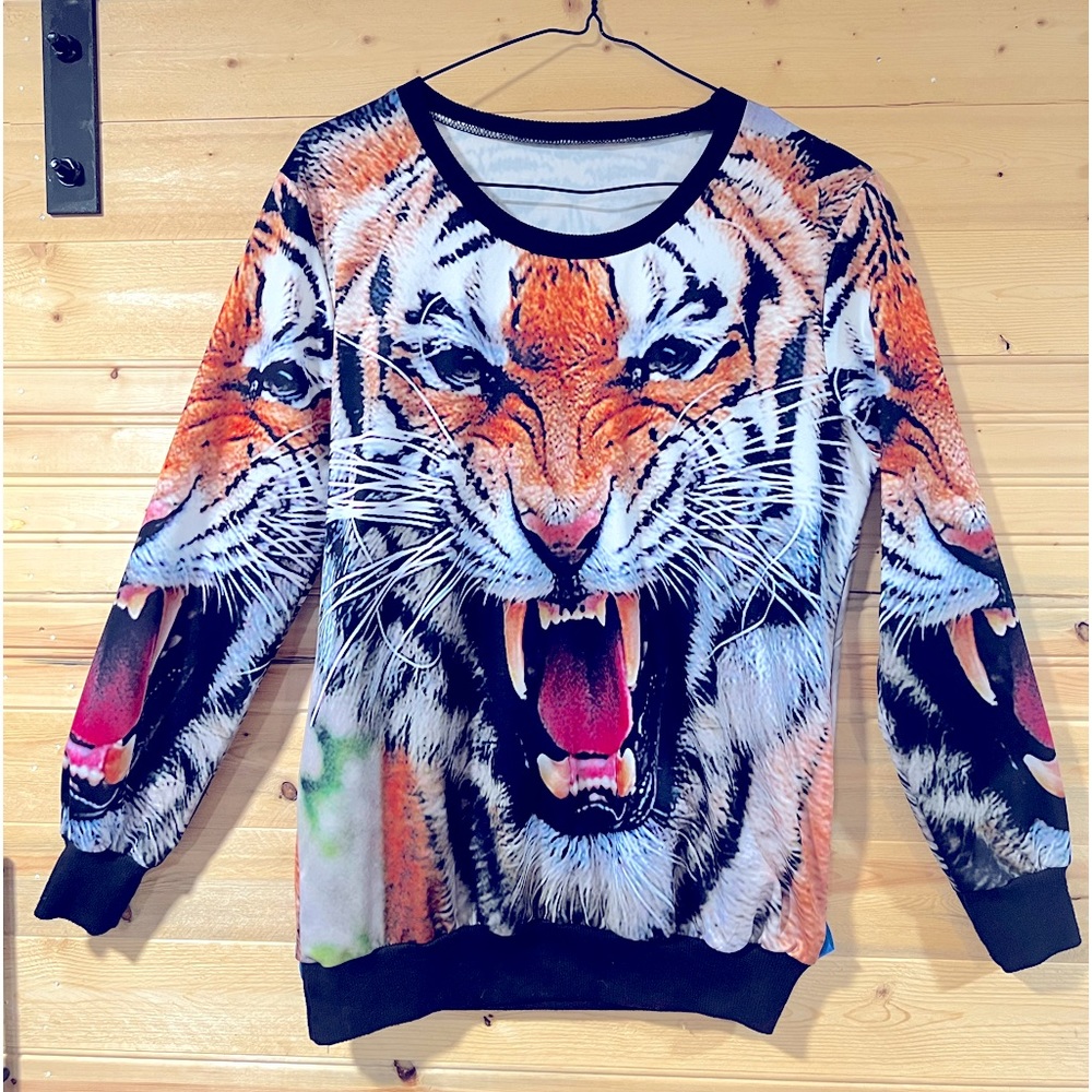 Tiger print crew neck sweater
